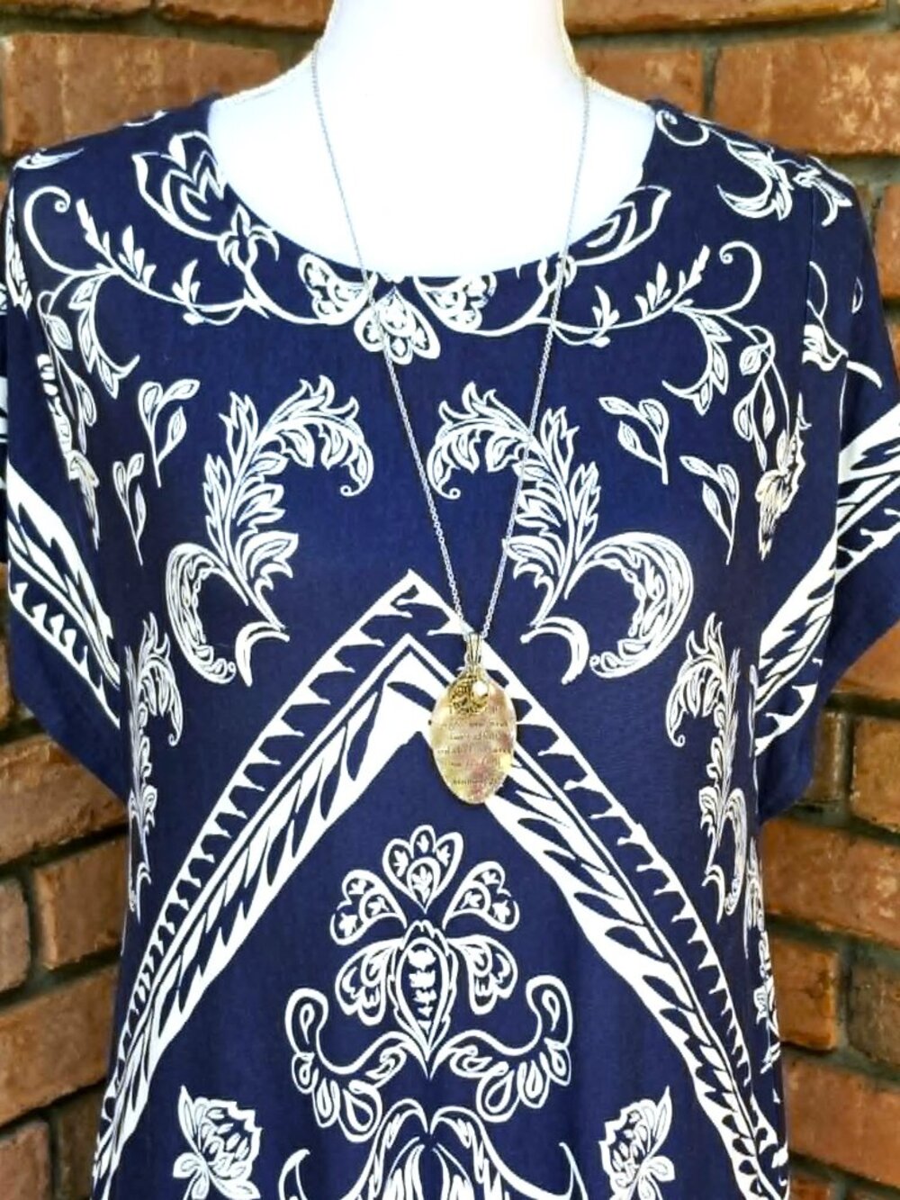 Chico's Brand Midi Dress. Navy Blue and White Floral Scroll Print. Size 0. GUC - Picture 5 of 11